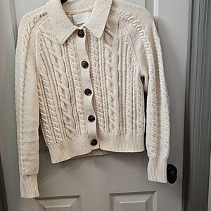 Cable Knit Button-Up Sweater - Cream